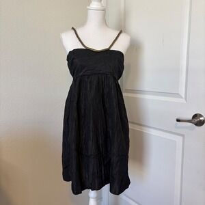 Calypso St Barth Black 100% Silk Mini Dress Gold Snake Chain Strap Womens Size 6